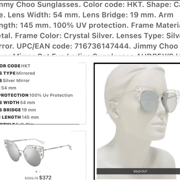 JIMMY CHOO CRYSTAL DRAMATIC BLING SILVER MIRROR CATEYE SUNGLASSES main image 15